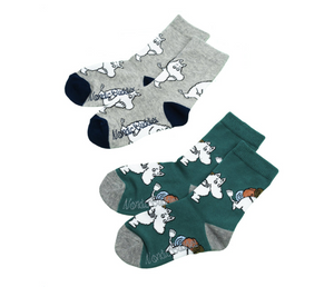 Moomin Classic Socks Kids 2 Pair Set Green Gray